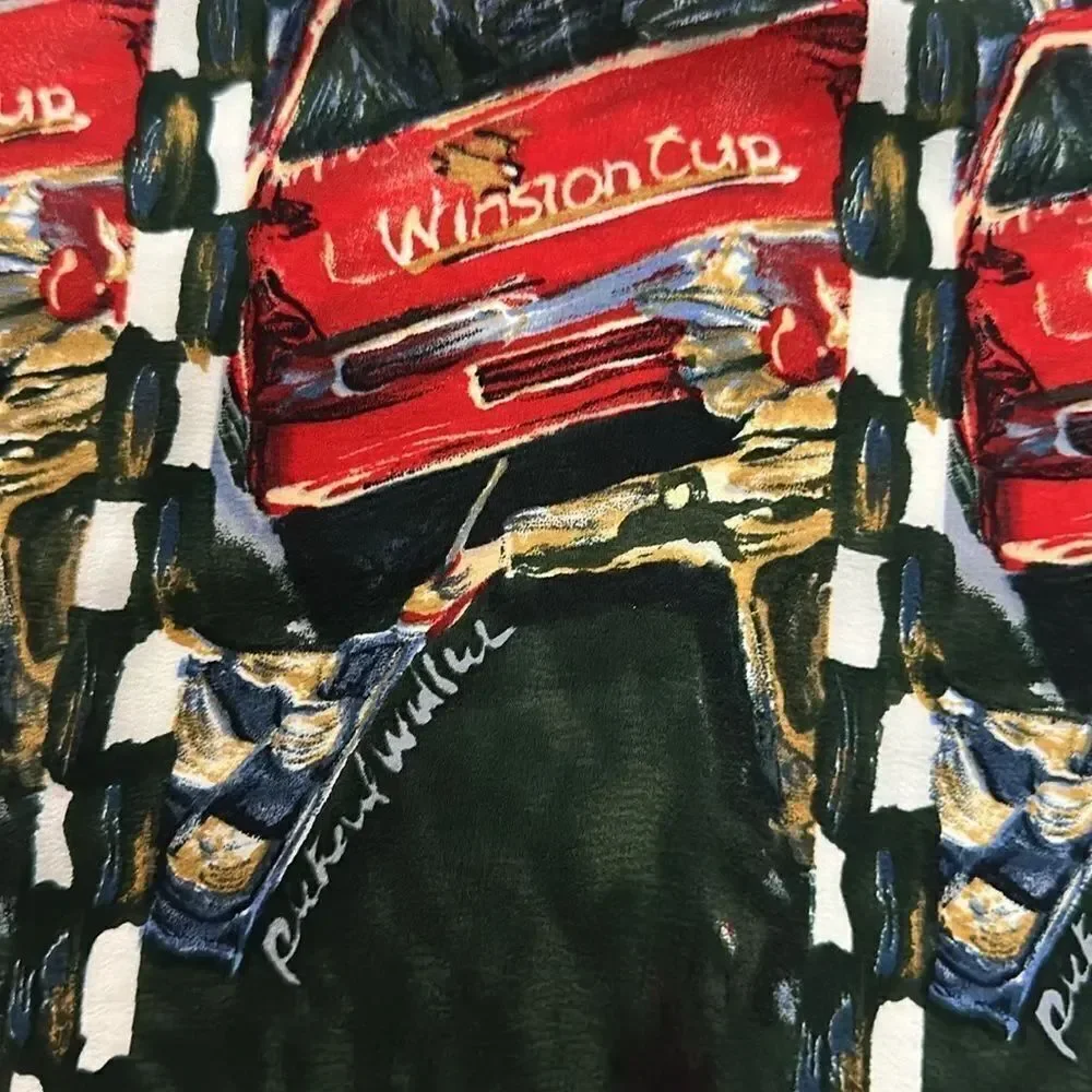Vintage Silk Scarf Richard Wallich NASCAR Winston Cup Green Multicolor